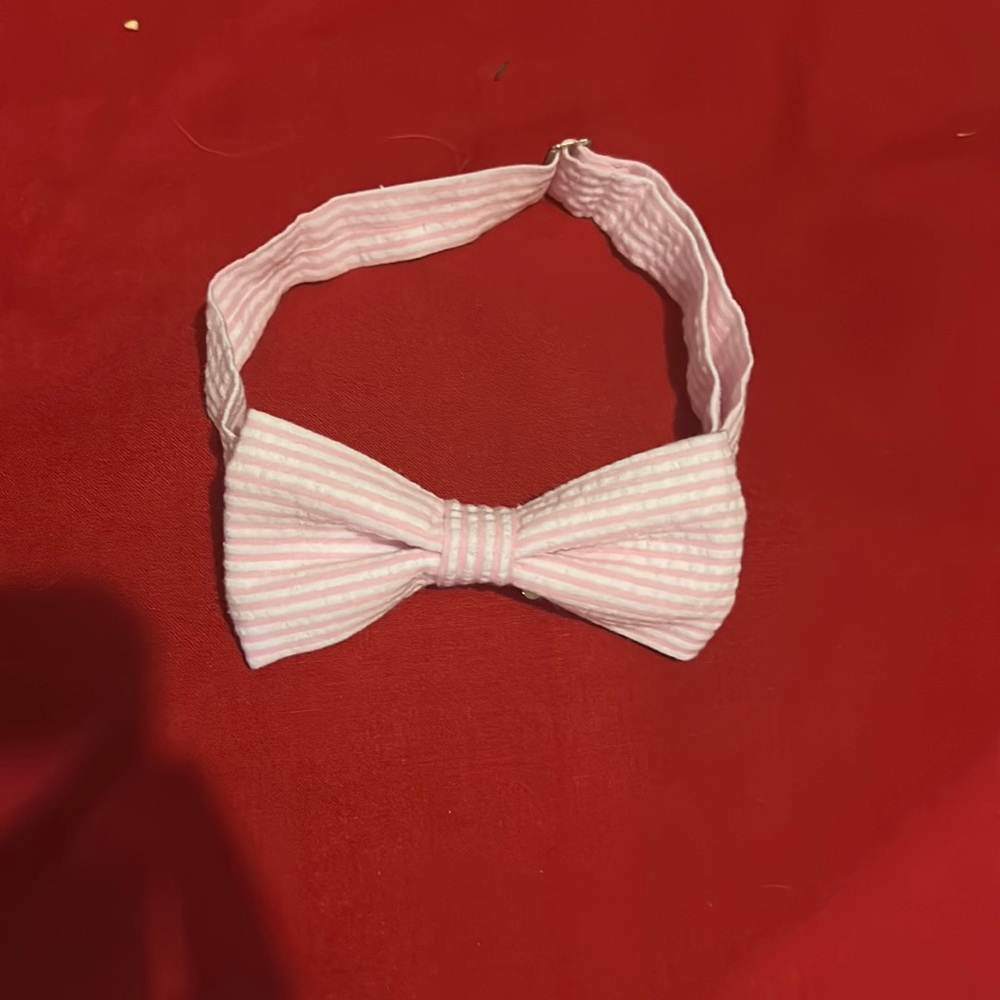 pink and white bow tie